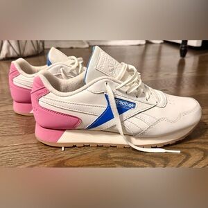Reebok Women’s White, Pink, and Blue Retro Sneakers